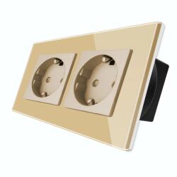 Luxion Priza dubla Luxion aurie cu rama din sticla, design elegant (LX-2MP010G-G)