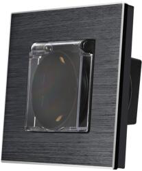 Luxion Priza simpla LUXION cu capac de protectie si rama din aluminiu negru (LX-1MP049A-B)