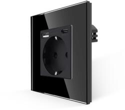 Luxion Priza Simpla + USB-A + USB-C LUXION cu Rama din Sticla (LX-MP010UG-B)