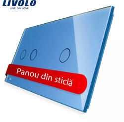 LIVOLO Panou din sticla albastru pentru întrerupator touch Livolo, dublu + simplu (VL-P702/01-4BL)