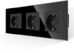 Luxion Priza tripla Luxion cu rama din sticla neagra, design modern (LX-3MP010G-B)