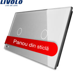 LIVOLO Panou din sticla gri pentru intrerupator touch dublu Livolo (VL-P701/01-4I)
