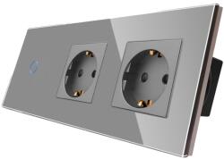Luxion Intrerupator simplu cu 2 prize si rama din sticla gri Luxion (LX-ST-101/2MP010-GY)