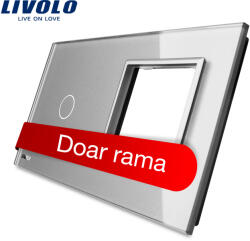 LIVOLO Panou cu intrerupator touch si priza Livolo, rama din sticla gri (VL-P701/E-4I)