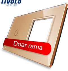 LIVOLO Panou cu întrerupator touch si priza simpla Livolo din sticla aurie (VL-P701/E-4A)