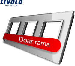LIVOLO Rama tripla Livolo din sticla gri pentru prize si module (VL-P7E/E/E-6I)