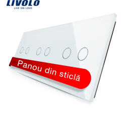 LIVOLO Panou din sticla alb pentru întrerupator triplu dublu cu touch Livolo (VL-P702/02/02-6W)