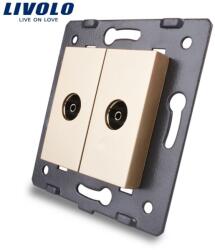LIVOLO Priza dubla TV Livolo aurie, montaj incastrat, compatibila cu rama din sticla (C7-2V-13)