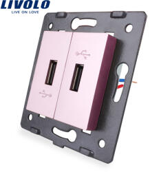 LIVOLO Priza dubla USB Livolo roz pentru incarcare eleganta in perete (C7-2USB-17)