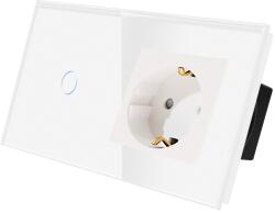 Luxion Intrerupator simplu cu priza si rama din sticla Luxion, alb (LX-ST-101/MP010-W)