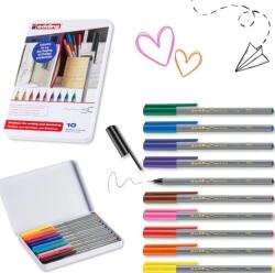 edding Liner edding 55, corp plastic, varf rotund, 0.3 mm, set 10 culori: negru, rosu, albastru, verde, galben, portocaliu, maro, violet, roz, albastru deschis (ED055010)