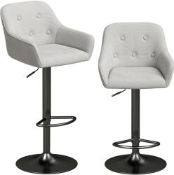 HOMCOM Set de 2 taburete de bar, scaune de bar din chenille, înălțime reglabilă, rotire 360°, spătar și suport pentru picioare, gri | Aosom Romania (83A-609V00GY)