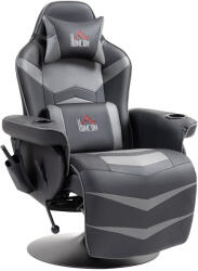 HomCom Gamer szék, masszázs funkció, dönthető háttámla, lábtartó, 120 kg-ig, acél keret, műbőr, szürke (700-142V00GY)