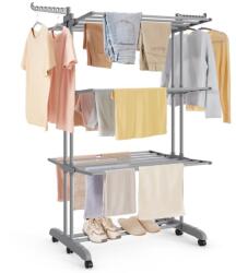 Songmics Uscător de rufe pliabil pe roți, oțel inoxidabil, gri, 41 kg (LLR703G01)