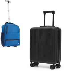  Cabinfly Wizzair Prioritás szett - fekete kézipoggyász 55×40×20 cm (kiterjeszthető 55×40×23 cm-ig) + kék hibrid hátizsák kerekekkel és segédmarkolattal 40×30×20 cm - ideális a HiSky, Animawin