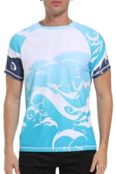 VAYAGER férfi rash guard UPF 50+ rövid ujjú úszópóló, gyors száradású, bő szabású, XL-es méret, kék hullámos