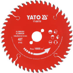 TOYA YT-608751 PTFE bevonatú keményfémlapkás körfűrészlap alumíniumhoz, 165x20 mm, 48 fogú (YT-608751)