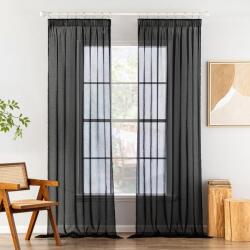 MIULEE Voile Függöny Kráter Szalaggal, Fekete Átlátszó, 2 db, 140x260 cm, Nappali és Hálószoba Dekoráció