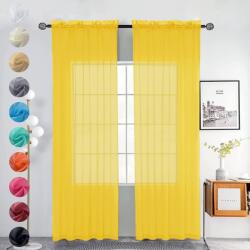 Youleyar 2 db Átlátszó Voile Függöny Rúdzsebekkel Nappaliba és Hálószobába 140x175 cm Sárga