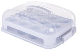 Relaxdays Muffin Szállítódoboz 24 Cupcake és Muffin Részére, 2 Szintes, Hordozófogantyúval, 16x37, 5x28, 5 cm, Világosszürke
