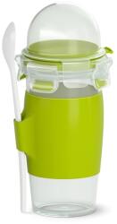 emsa Clip & Go N10714 joghurtos doboz 0, 45 L, kanállal és topping rekesszel, 100% szivárgásmentes, átlátszó, világoszöld (N10714)