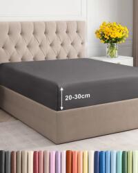 CGK Unlimited Gumis Lepedő 200x200 cm Sötétszürke - Mikroszálas Spannbetttuch 30 cm Mélységig Matrachoz és Boxspring Ágyhoz - Gyűrődésmentes