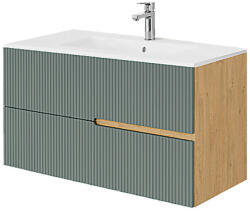 Fluminia Mobilier lavoar pe blat Fluminia Malta, finisaj riflat, 100cm, 2 sertare soft close, salvia (MALTA2-102-RN-SA-C)