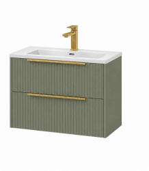 Fluminia Mobilier lavoar Fluminia Istria 80, 2 sertare, front riflat, maner auriu, salvia (ISTRIA82-SA-C-HIC05)
