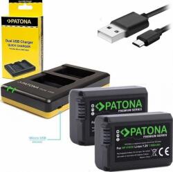  PATONA Dual Quick akkumulátortöltő Sony NP-FW50-hez, 2x 1100 mAh akkumulátorral, USB/USB-C kábellel
