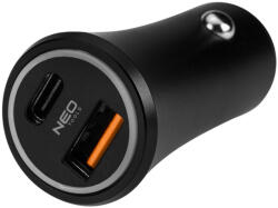 Neo adaptor USB pentru mașină, 12-24 V, cu conectori USB-A și USB-C (GD036)
