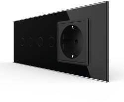 LIVOLO Intrerupator dublu dublu cu priza Livolo 6M, rama sticla neagra (VL-FC2/2/FCTC-6B)
