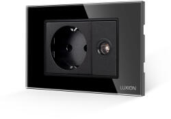 Luxion Priza Schuko + priza TV Luxion cu rama din sticla neagra, standard italian 3M (LXI-045/32GF-B)
