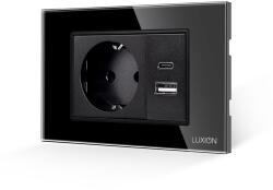 Luxion Priza Schuko cu USB A+C Luxion, rama din sticla neagra, standard italian 3M (LXI-045/47GF-B)