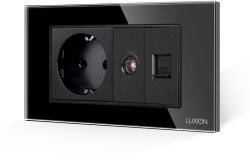Luxion Priza Schuko cu TV si Internet Luxion, rama din sticla neagra, 4M (LXI-045/32/38GF-B)