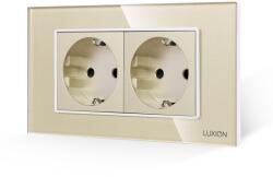 Luxion Priza dubla Luxion 4M cu rama din sticla aurie, standard italian (LXI-2045GF-G)