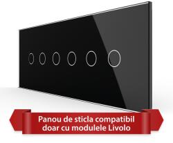 LIVOLO Panou întrerupator touch triplu Livolo din sticla, standard italian, 6/7M, negru (VL-P902.2.2-7B)