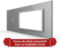 LIVOLO Panou din Sticla Livolo cu 1 Intrerupator si 2 Prize, Standard Italian 6/7M, Gri (VL-P901.E.E-7I)