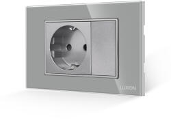 Luxion Priza simpla cu tasta falsa si rama din sticla Luxion, standard italian, 3M, gri (LXI-045/22GF-GY)