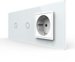 LIVOLO Intrerupator dublu cu priza Livolo, rama din sticla alba, standard italian 6M (VL-FC1/1/FCTC-6W)