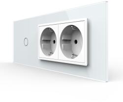 LIVOLO Intrerupator simplu cu 2 prize Livolo, rama din sticla alba, standard italian 6M (VL-FC1/2FCTC-6W)