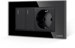 Luxion Intrerupator dublu cu priza Luxion 4M, rama din sticla neagra (LXI-2008/045GF-B)
