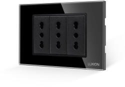 Luxion Priza tripla Luxion cu rama din sticla neagra, standard italian, 3M (LXI-3052GF-B)