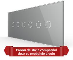 LIVOLO Panou întrerupator touch triplu Livolo din sticla gri, standard italian 6/7M (VL-P902.2.2-7I)