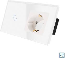 Luxion Intrerupator cap scara cu priza si rama din sticla, alb, Luxion (LX-MT-A102/MP010-W)