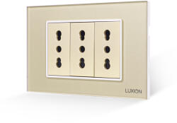 Luxion Priza tripla Luxion 3M cu rama din sticla aurie, standard italian (LXI-3052GF-G)