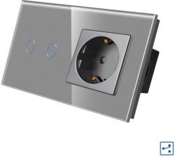 Luxion Intrerupator dublu cap scara cu priza si rama din sticla gri Luxion (LX-MT-A202/MP010-GY)