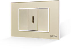 Luxion Priza HDMI Luxion 3M cu 2 taste false si rama din sticla, auriu (LXI-069/22GF-G)
