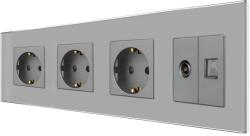 Luxion Priza tripla Schuko cu TV si internet, rama din sticla gri Luxion (LX-3MP010/26/25G-GY)
