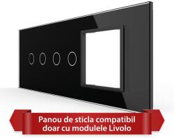 LIVOLO Panou din Sticla Livolo pentru Intrerupator Dublu + Dublu cu Priza, 6/7M, Negru (VL-P902.2.E-7B)
