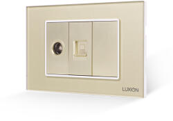Luxion Priza TV + Internet Luxion 3M cu rama din sticla, standard italian, auriu (LXI-032/38/22-GF-G)